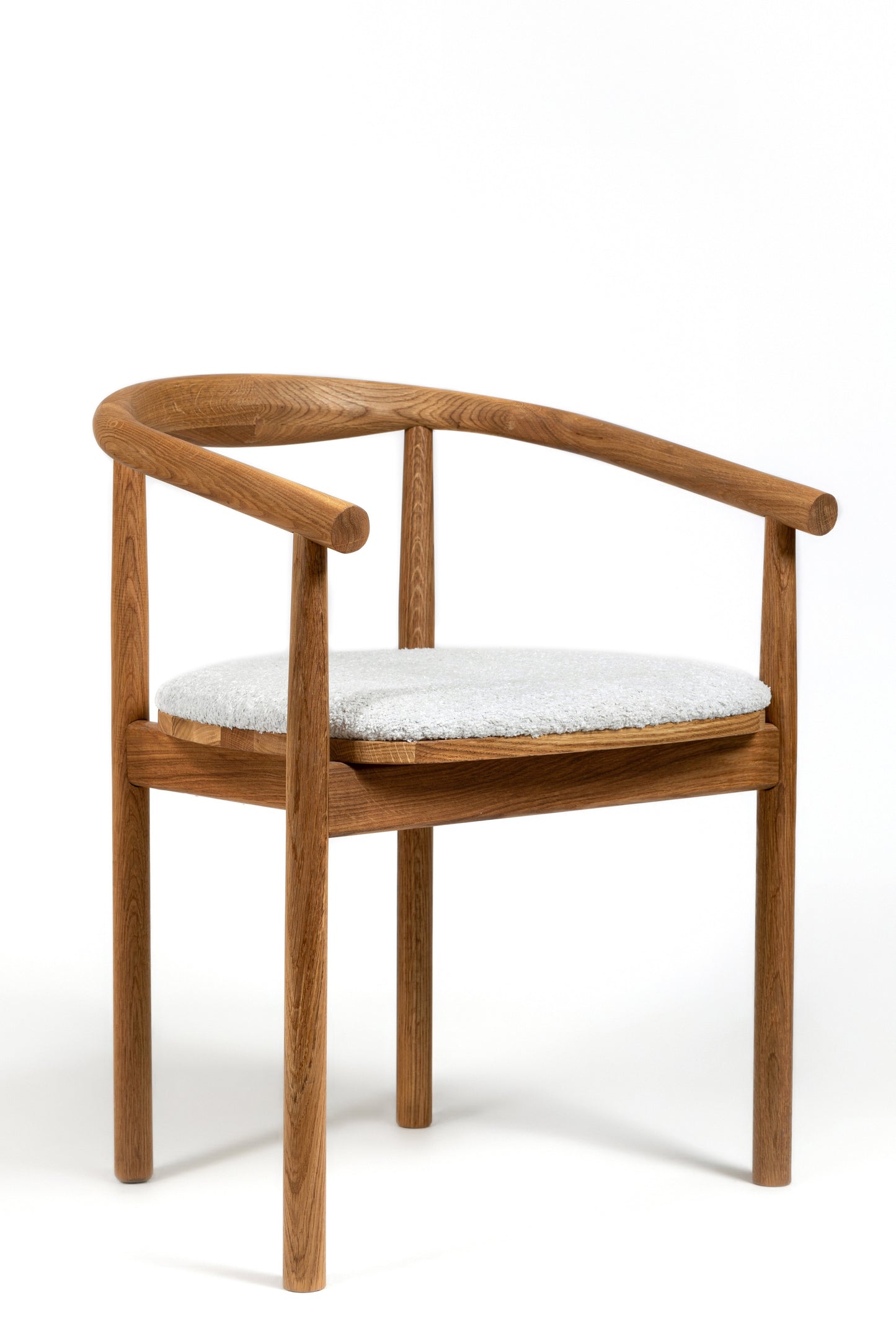 Solid Oak Chair with curved back rest and Upholstered Seatpad-Natural front